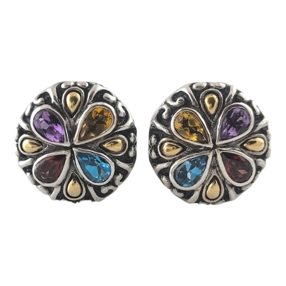 BJC Samuel Benham 18K Gold/Sterling Silver Multi Gemstone Flower Earrings #17905